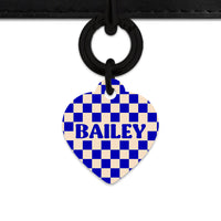 Bailey And Bone Pet ID Tag Blue And Beige Checkers Pet Tag