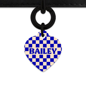 Bailey And Bone Pet ID Tag Blue And Beige Checkers Pet Tag