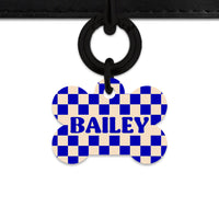 Bailey And Bone Pet ID Tag Blue And Beige Checkers Pet Tag