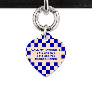 Bailey And Bone Pet ID Tag Blue And Beige Checkers Pet Tag