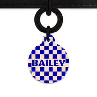 Bailey And Bone Pet ID Tag Blue And Beige Checkers Pet Tag
