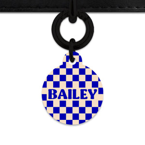 Bailey And Bone Pet ID Tag Blue And Beige Checkers Pet Tag