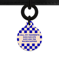 Bailey And Bone Pet ID Tag Blue And Beige Checkers Pet Tag