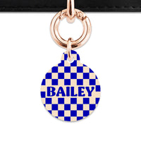 Bailey And Bone Pet ID Tag Blue And Beige Checkers Pet Tag