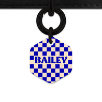 Bailey And Bone Pet ID Tag Blue And Beige Checkers Pet Tag