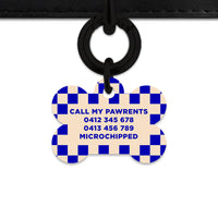 Bailey And Bone Pet ID Tag Blue And Beige Checkers Pet Tag