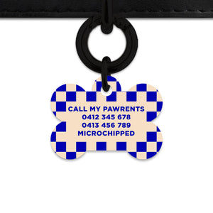 Bailey And Bone Pet ID Tag Blue And Beige Checkers Pet Tag