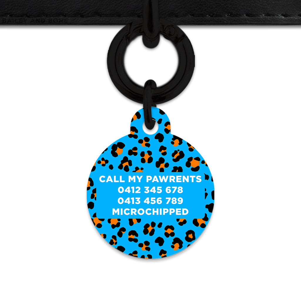 Bailey And Bone Pet ID Tag Blue And Orange Leopard Spots Pet Tag