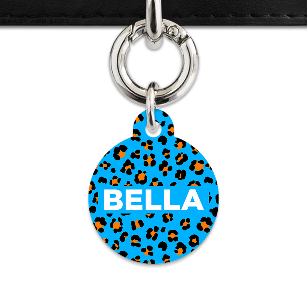 Bailey And Bone Pet ID Tag Blue And Orange Leopard Spots Pet Tag