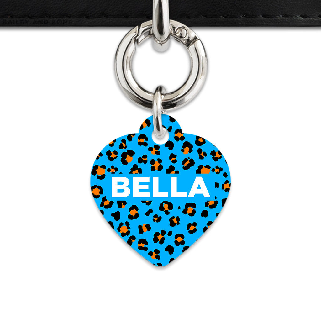 Bailey And Bone Pet ID Tag Blue And Orange Leopard Spots Pet Tag