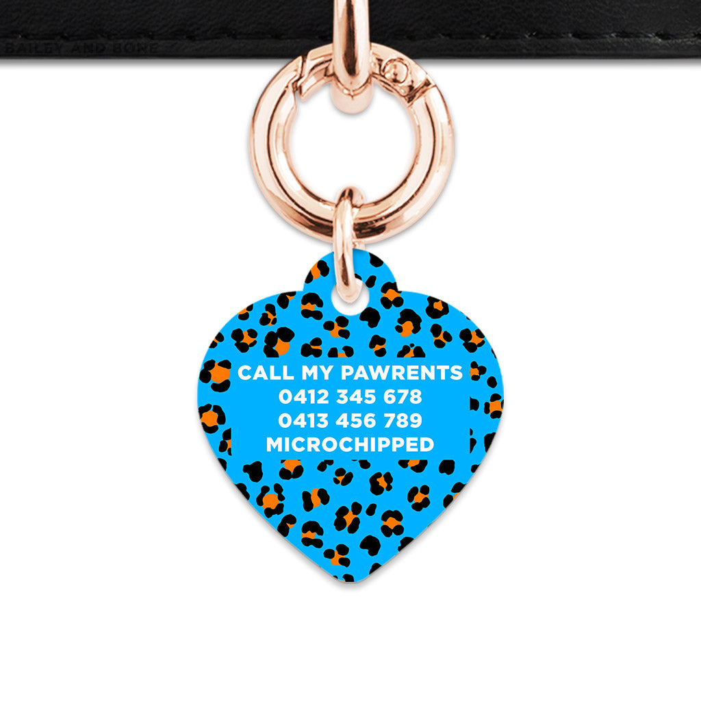 Bailey And Bone Pet ID Tag Blue And Orange Leopard Spots Pet Tag