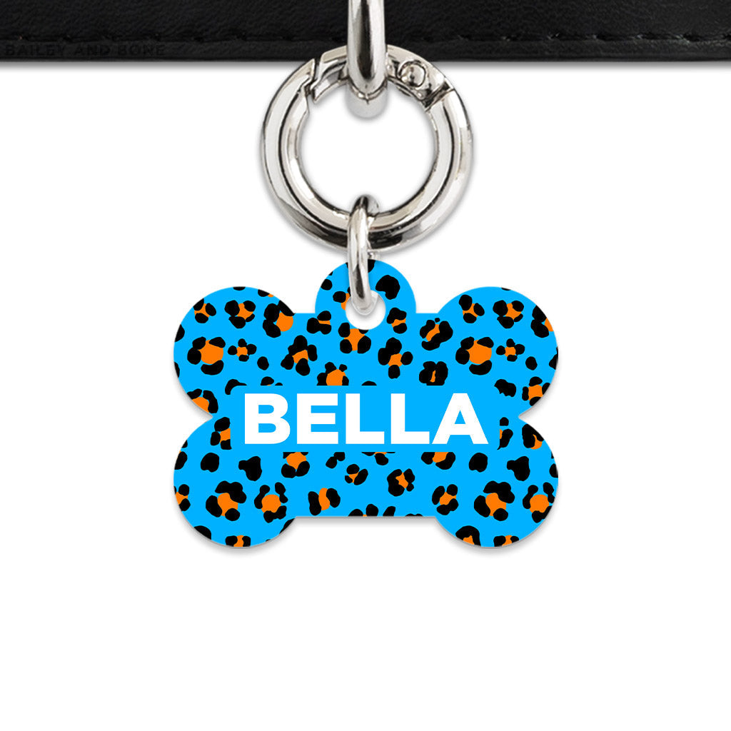 Bailey And Bone Pet ID Tag Blue And Orange Leopard Spots Pet Tag