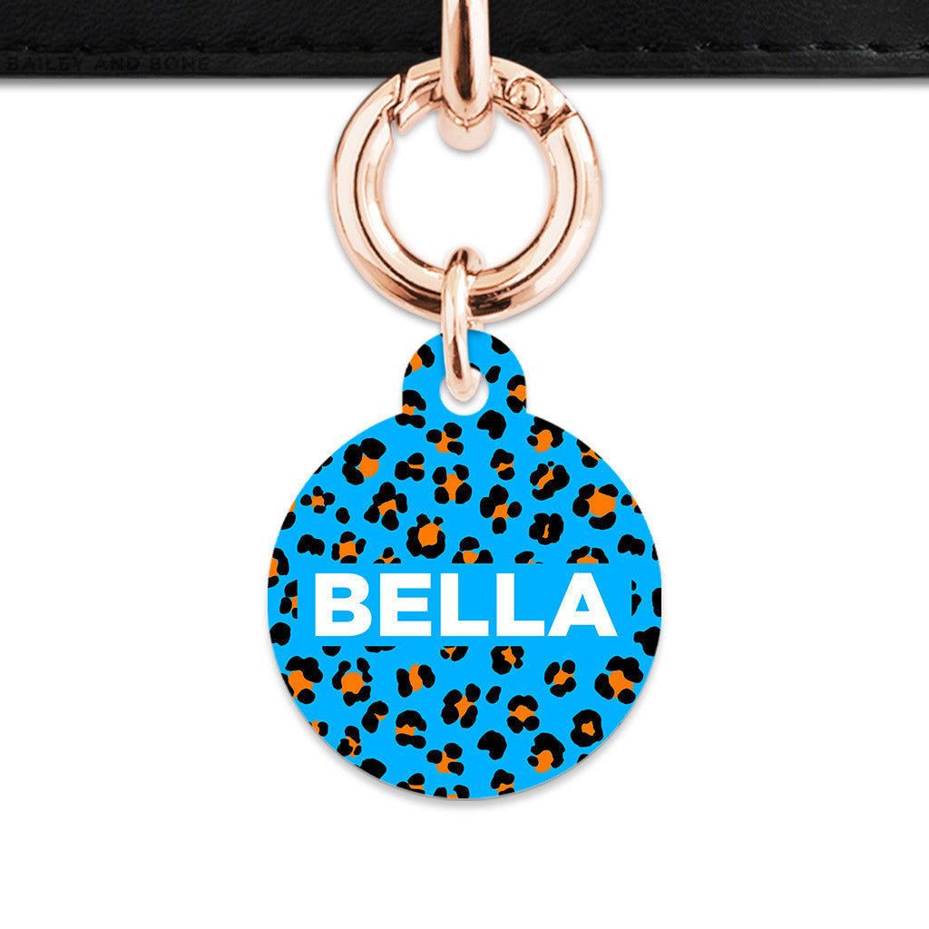 Bailey And Bone Pet ID Tag Blue And Orange Leopard Spots Pet Tag