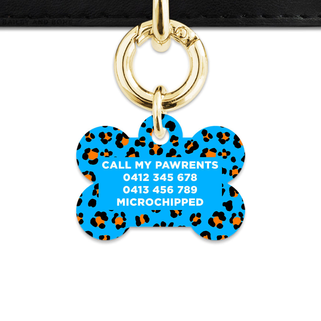 Bailey And Bone Pet ID Tag Blue And Orange Leopard Spots Pet Tag