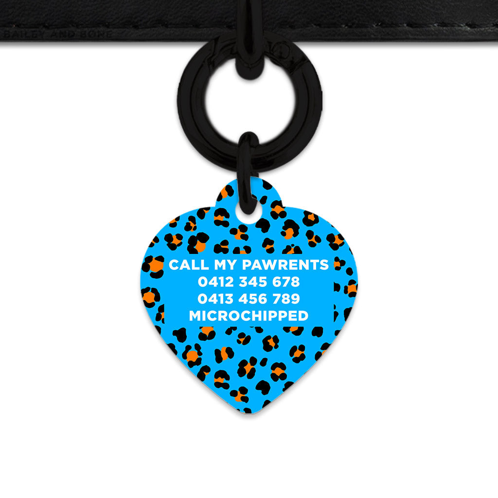 Bailey And Bone Pet ID Tag Blue And Orange Leopard Spots Pet Tag