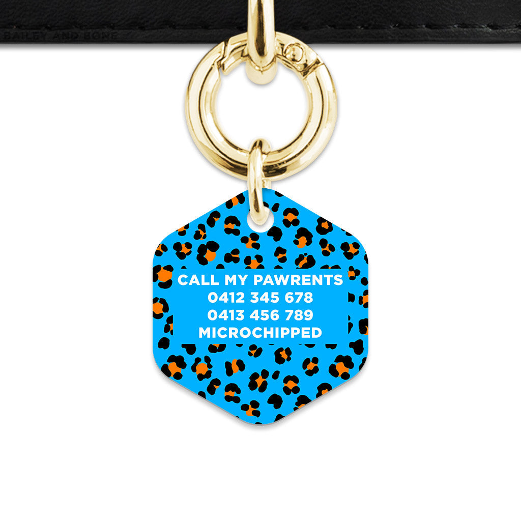 Bailey And Bone Pet ID Tag Blue And Orange Leopard Spots Pet Tag