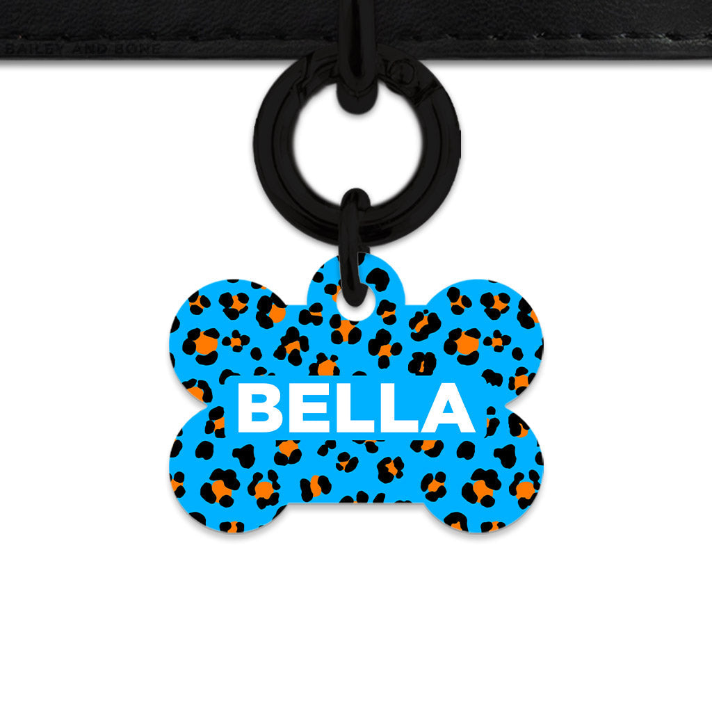 Bailey And Bone Pet ID Tag Blue And Orange Leopard Spots Pet Tag