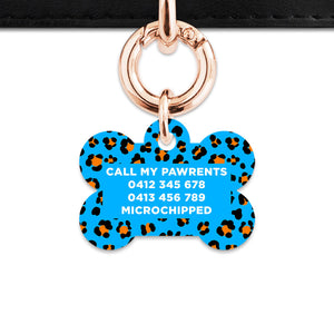 Bailey And Bone Pet ID Tag Blue And Orange Leopard Spots Pet Tag