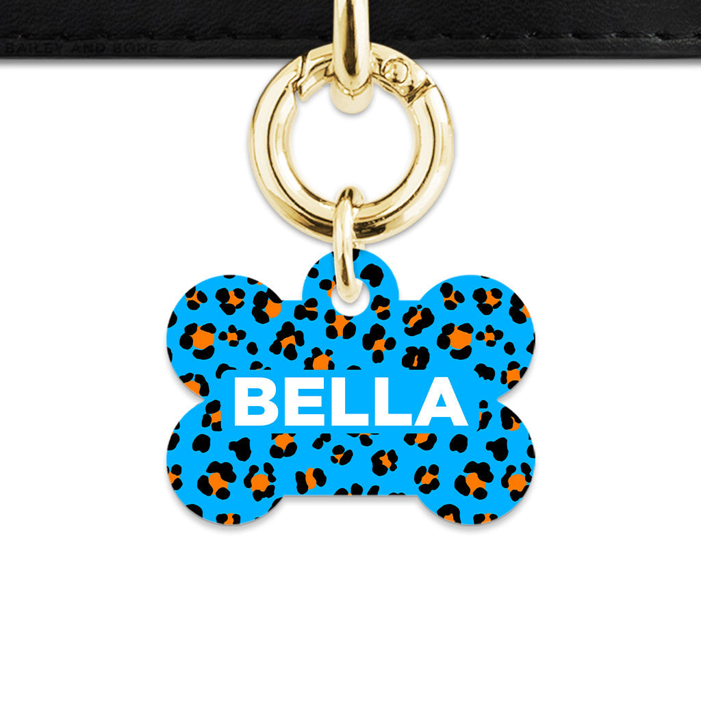 Bailey And Bone Pet ID Tag Blue And Orange Leopard Spots Pet Tag