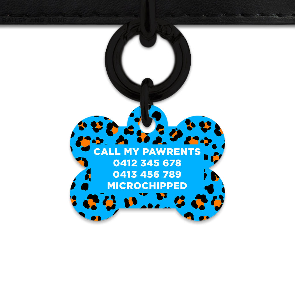 Bailey And Bone Pet ID Tag Blue And Orange Leopard Spots Pet Tag