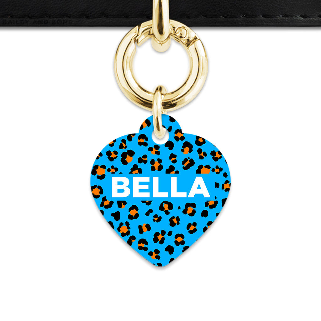 Bailey And Bone Pet ID Tag Blue And Orange Leopard Spots Pet Tag