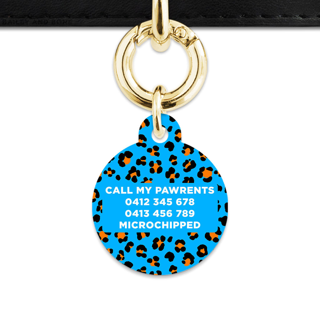 Bailey And Bone Pet ID Tag Blue And Orange Leopard Spots Pet Tag