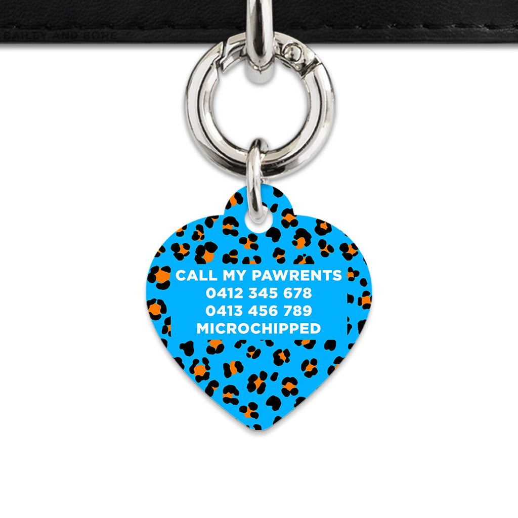 Bailey And Bone Pet ID Tag Blue And Orange Leopard Spots Pet Tag