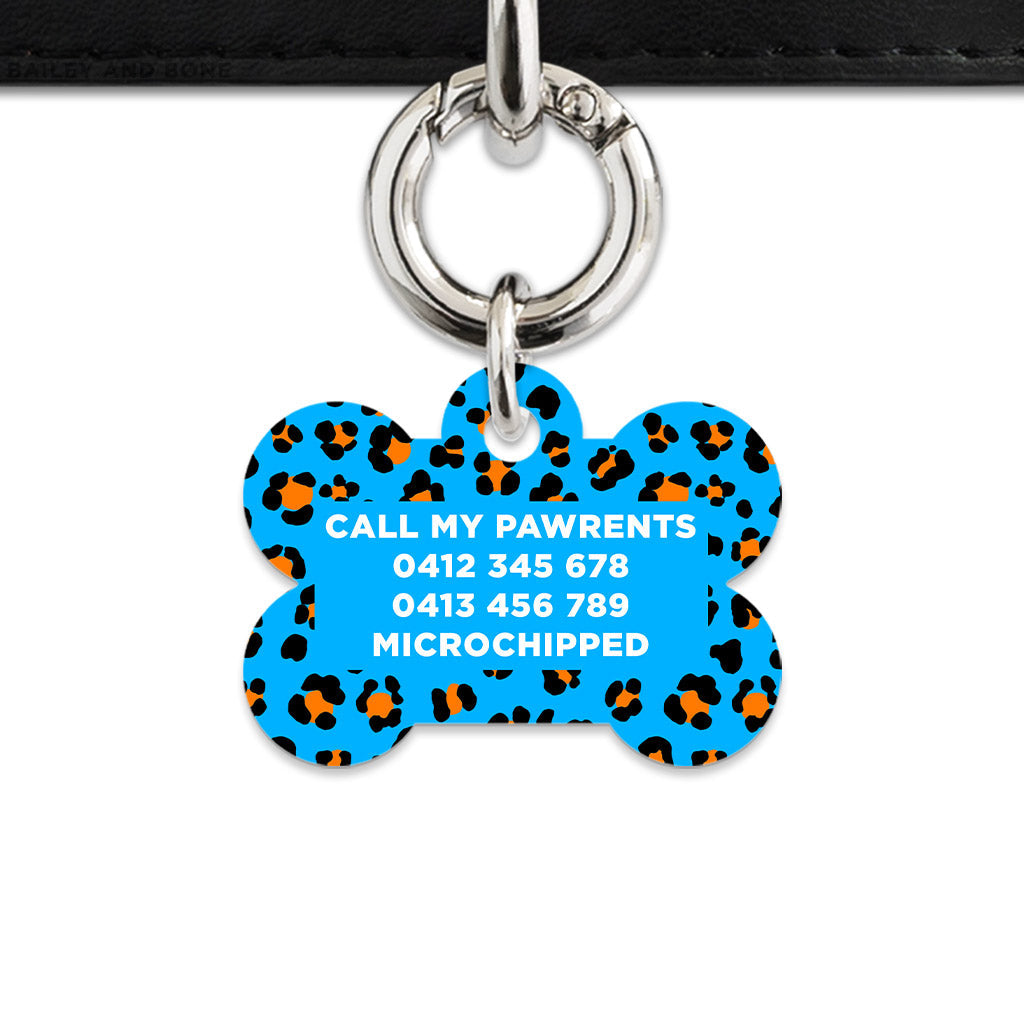 Bailey And Bone Pet ID Tag Blue And Orange Leopard Spots Pet Tag