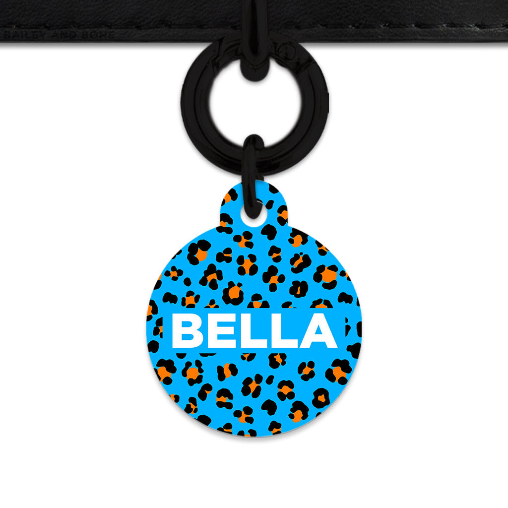 Bailey And Bone Pet ID Tag Blue And Orange Leopard Spots Pet Tag