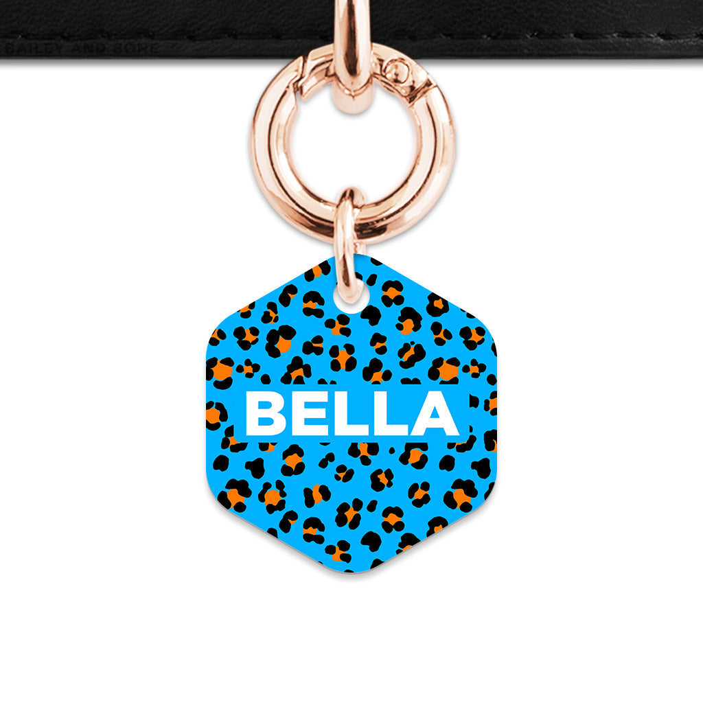 Bailey And Bone Pet ID Tag Blue And Orange Leopard Spots Pet Tag