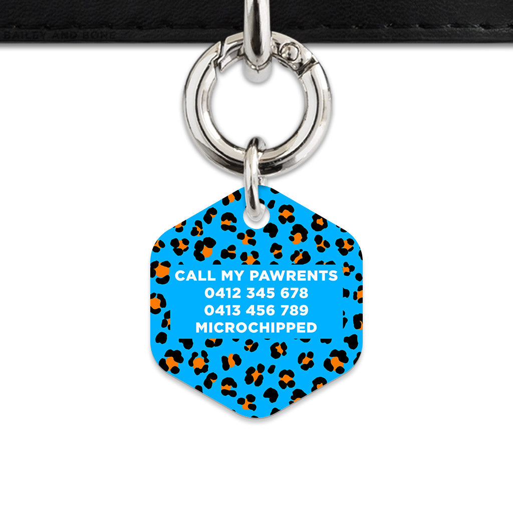 Bailey And Bone Pet ID Tag Blue And Orange Leopard Spots Pet Tag