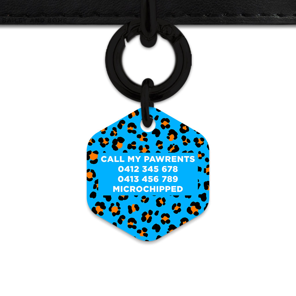 Bailey And Bone Pet ID Tag Blue And Orange Leopard Spots Pet Tag