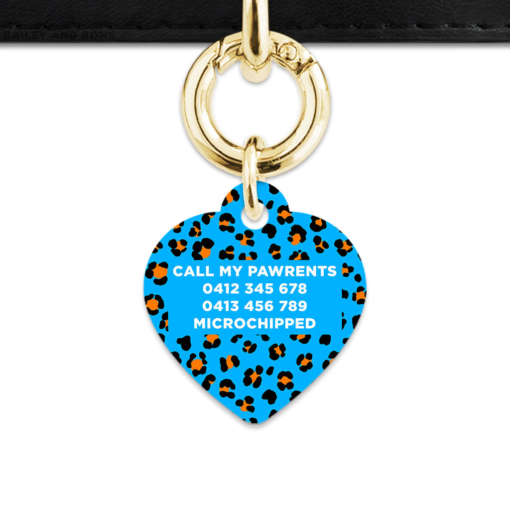 Bailey And Bone Pet ID Tag Blue And Orange Leopard Spots Pet Tag