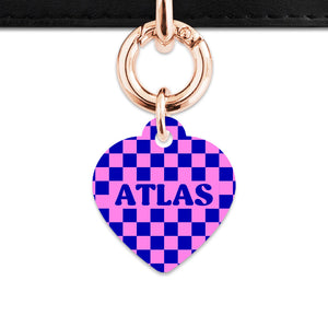 Bailey And Bone Pet ID Tag Blue And Pink Checkers Pet Tag