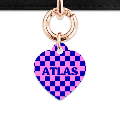 Bailey And Bone Pet ID Tag Blue And Pink Checkers Pet Tag