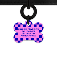 Bailey And Bone Pet ID Tag Blue And Pink Checkers Pet Tag