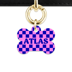 Bailey And Bone Pet ID Tag Blue And Pink Checkers Pet Tag