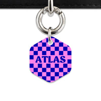 Bailey And Bone Pet ID Tag Blue And Pink Checkers Pet Tag