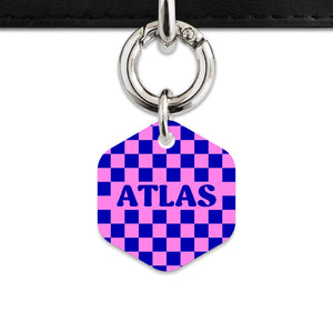 Bailey And Bone Pet ID Tag Blue And Pink Checkers Pet Tag