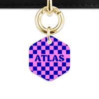 Bailey And Bone Pet ID Tag Blue And Pink Checkers Pet Tag