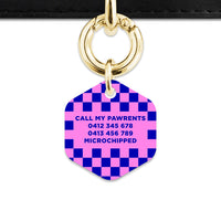 Bailey And Bone Pet ID Tag Blue And Pink Checkers Pet Tag
