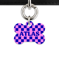 Bailey And Bone Pet ID Tag Blue And Pink Checkers Pet Tag