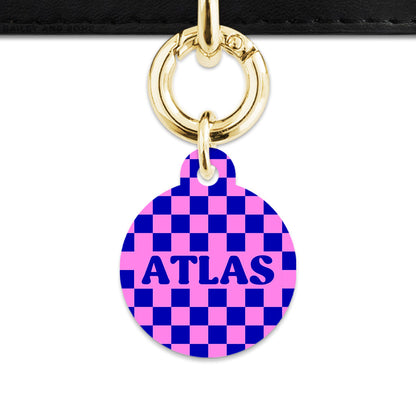 Bailey And Bone Pet ID Tag Blue And Pink Checkers Pet Tag