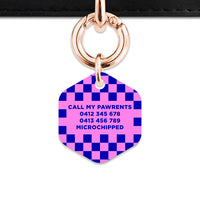 Bailey And Bone Pet ID Tag Blue And Pink Checkers Pet Tag
