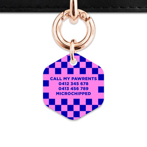 Bailey And Bone Pet ID Tag Blue And Pink Checkers Pet Tag