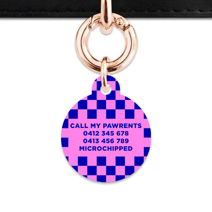 Bailey And Bone Pet ID Tag Blue And Pink Checkers Pet Tag