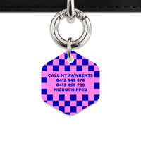Bailey And Bone Pet ID Tag Blue And Pink Checkers Pet Tag