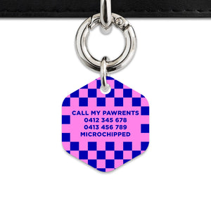 Bailey And Bone Pet ID Tag Blue And Pink Checkers Pet Tag
