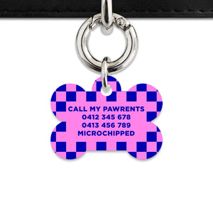 Bailey And Bone Pet ID Tag Blue And Pink Checkers Pet Tag