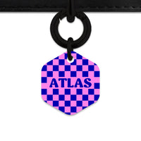Bailey And Bone Pet ID Tag Blue And Pink Checkers Pet Tag